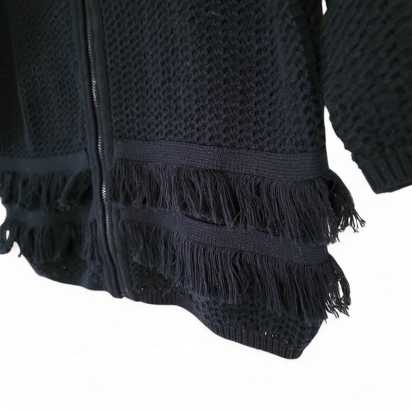 Tribal Navy Fringed Cotton Cardigan Full Zip Women's Size Large - Picture 4 of 8